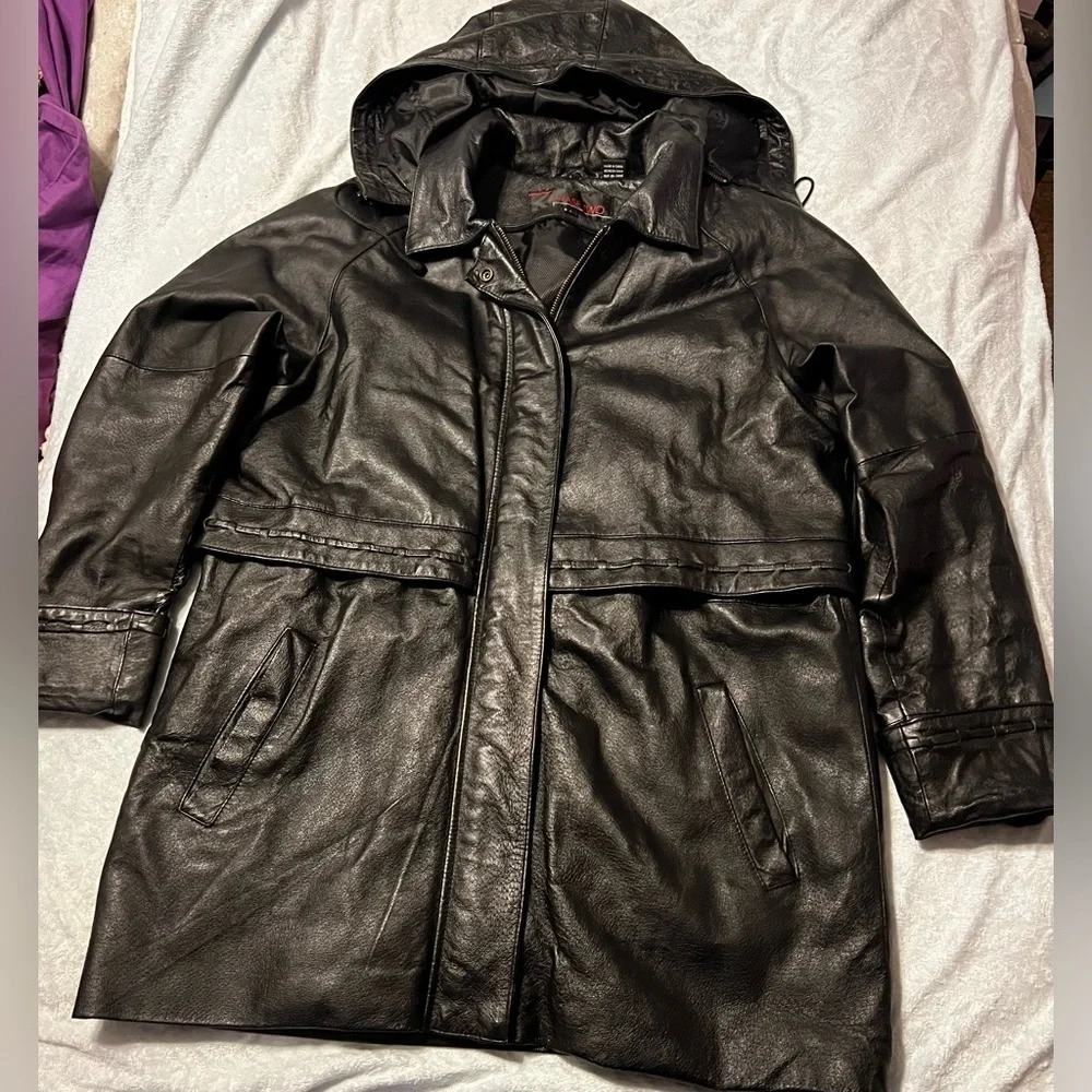 Phase Two Heavy LEATHER Hooded Coat Anorak Windbreaker Men’s Large, Women’s XL